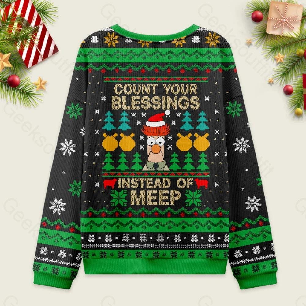 The Muppets Beaker Meep Meep Ugly Christmas Sweater, Funny Beaker Meme Pullover Christmas Sweatshirt, Gift for Family 2025