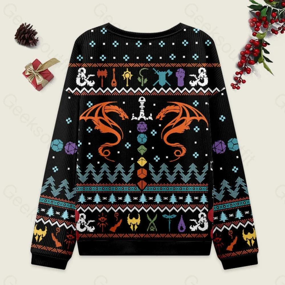 Dungeons & Dragons Seven Dice A-Rolling Ugly Christmas Sweater, Ugly Christmas Sweater, Game Sweater, Merry Christmas Sweater