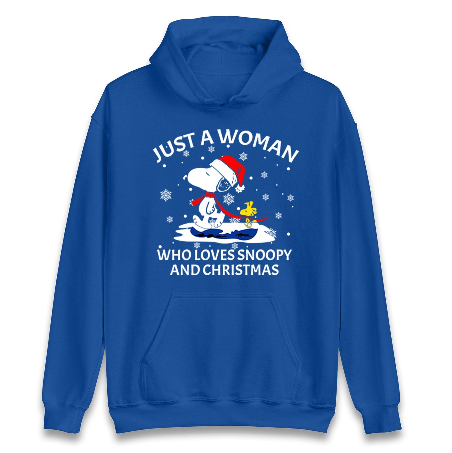 Just A Woman Who Loves Snoopy And Christmas Jumper, Funny Xmas Tee, Cute Holiday Gift Sweatshirt, Snoopy Lover Ugly Christmas Top