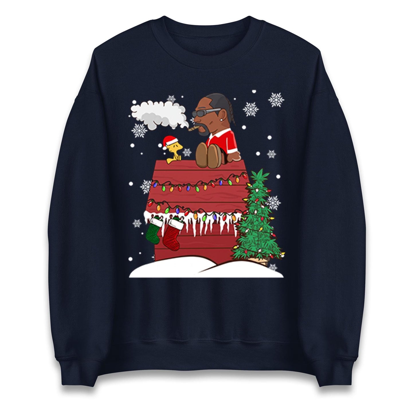Snoop Dogg Christmas Jumper, Funny Santa Weed Tee, Cool Xmas Gift for Men Women, Snoopy Parody Holiday Sweatshirt, Hip Hop Festive Top