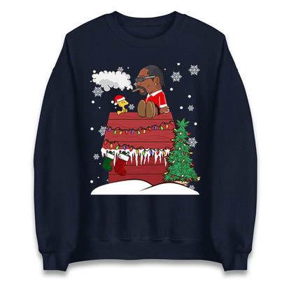 Snoop Dogg Christmas Jumper, Funny Santa Weed Tee, Cool Xmas Gift for Men Women, Snoopy Parody Holiday Sweatshirt, Hip Hop Festive Top
