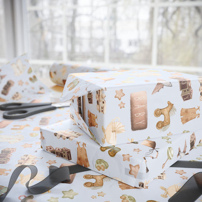 Baby Boy Watercolor Gift Wrap: Blue & Brown Nursery Decor