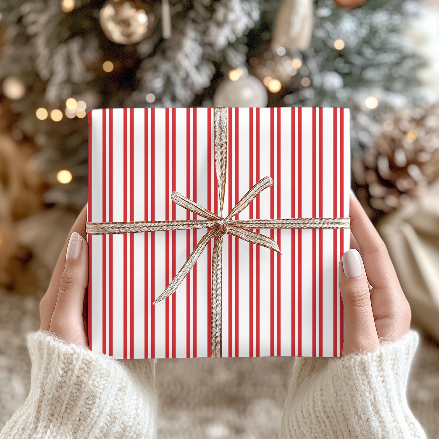 Ticking Stripe Papers, Christmas gift wrapping paper, holiday gift wrap, Xmas wrapping sheets, gift paper