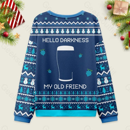Hello Darkness My Old Friend Beer Ugly Sweater, Funny Blue Ugly Christmas, Dark Stout Beer Lover Gift, Holiday Party Pullover Sweater