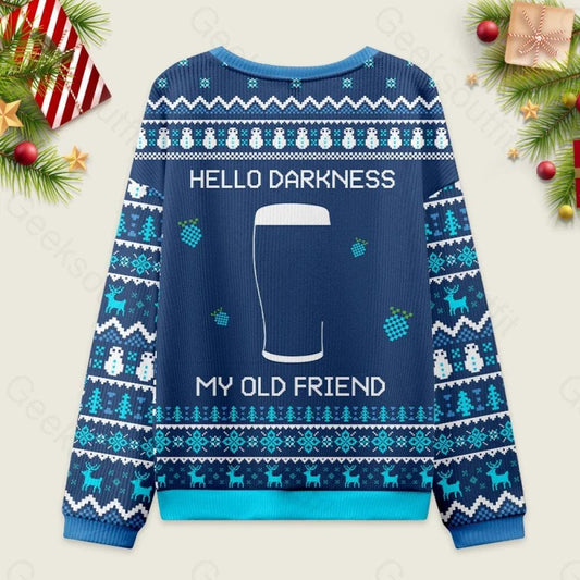 Hello Darkness My Old Friend Beer Ugly Sweater, Funny Blue Ugly Christmas, Dark Stout Beer Lover Gift, Holiday Party Pullover Sweater