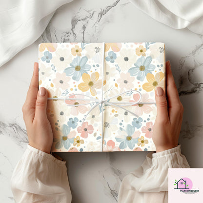 Pastel Wildflower Wrapping Paper: Elegant Botanical Print, Eco Friendly