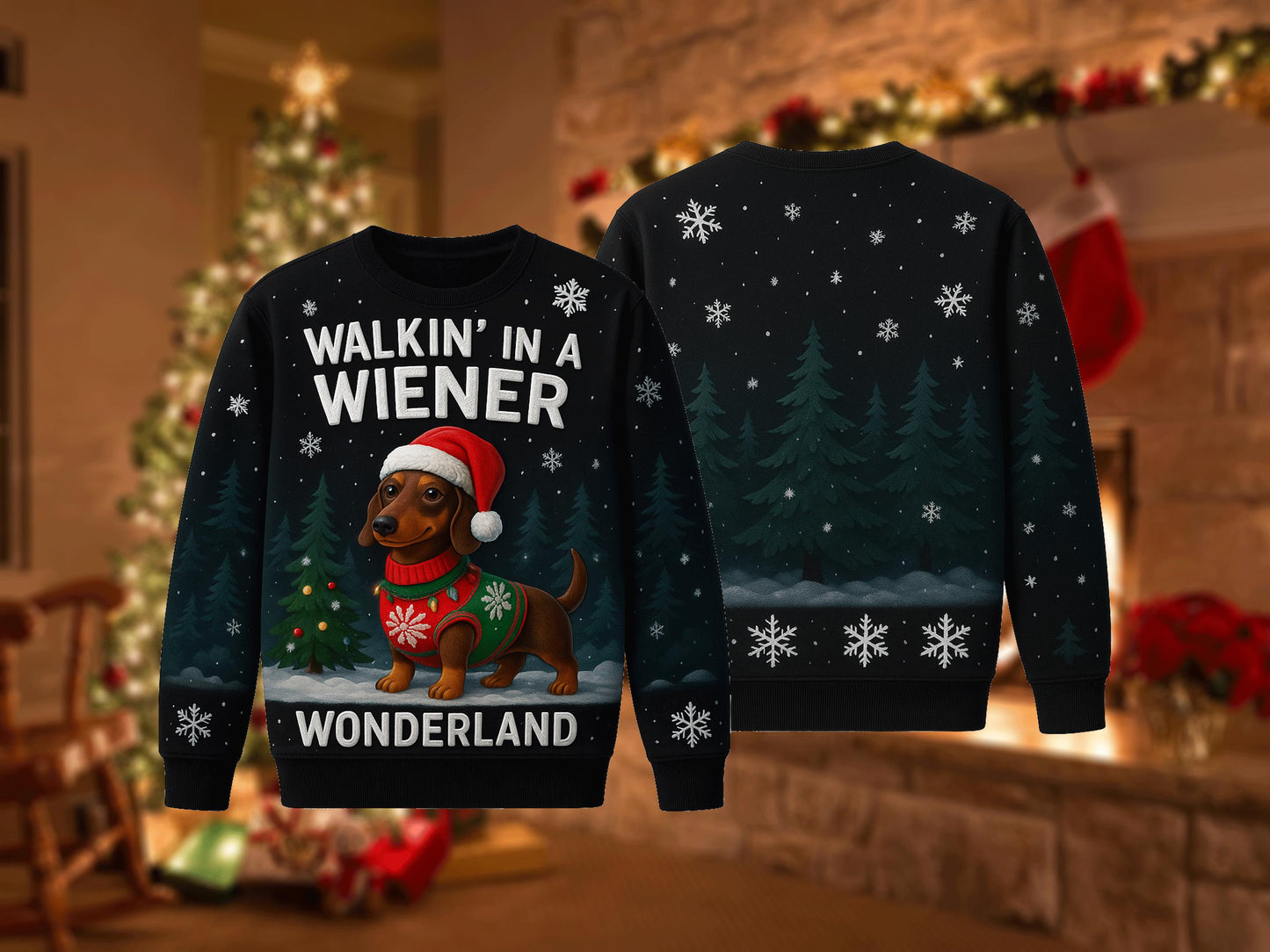 Ugly Christmas Sweater Wiener Dog, Funny Dachshund Xmas Sweatshirt, Holiday Party Outfit, Cute Sausage Dog Winter Gift