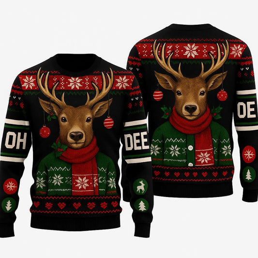 Ugly Christmas Sweater Deer, Funny Oh Deer Xmas Sweatshirt, Holiday Party Outfit, Reindeer Winter Pullover Gift Shirt