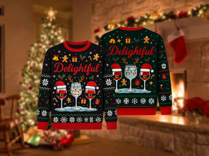Ugly Christmas Sweater Wine Glasses, Funny Holiday Drinking Xmas Sweatshirt, Party Outfit, Festive Winter Gift Pullover