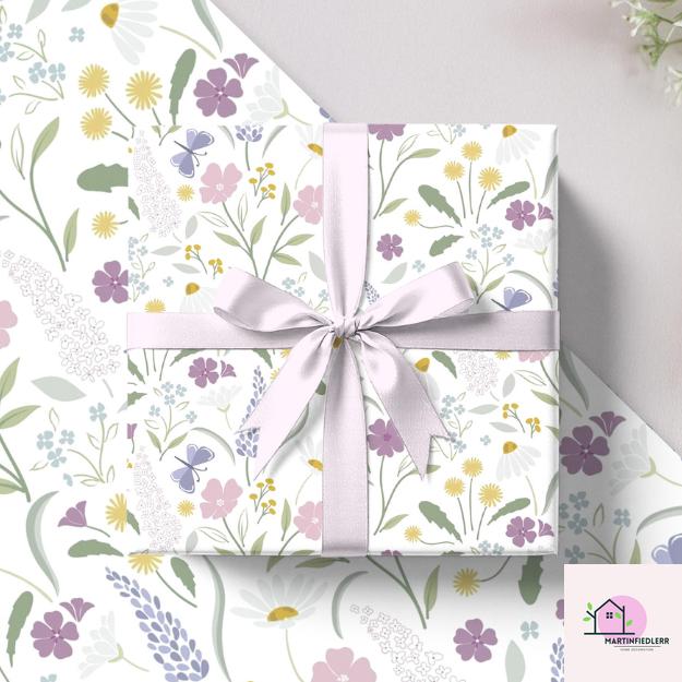 Wildflower Meadow Wrapping Paper: Pastel Floral Print, Eco-Friendly
