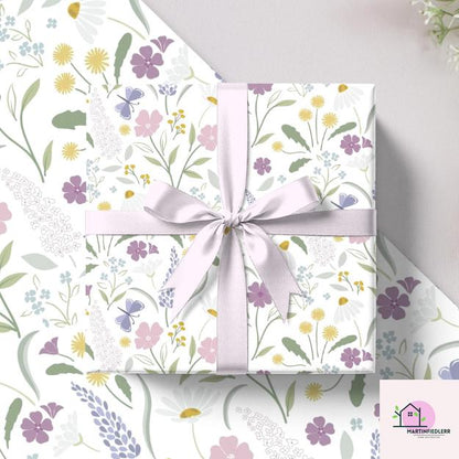 Wildflower Meadow Wrapping Paper: Pastel Floral Print, Eco-Friendly