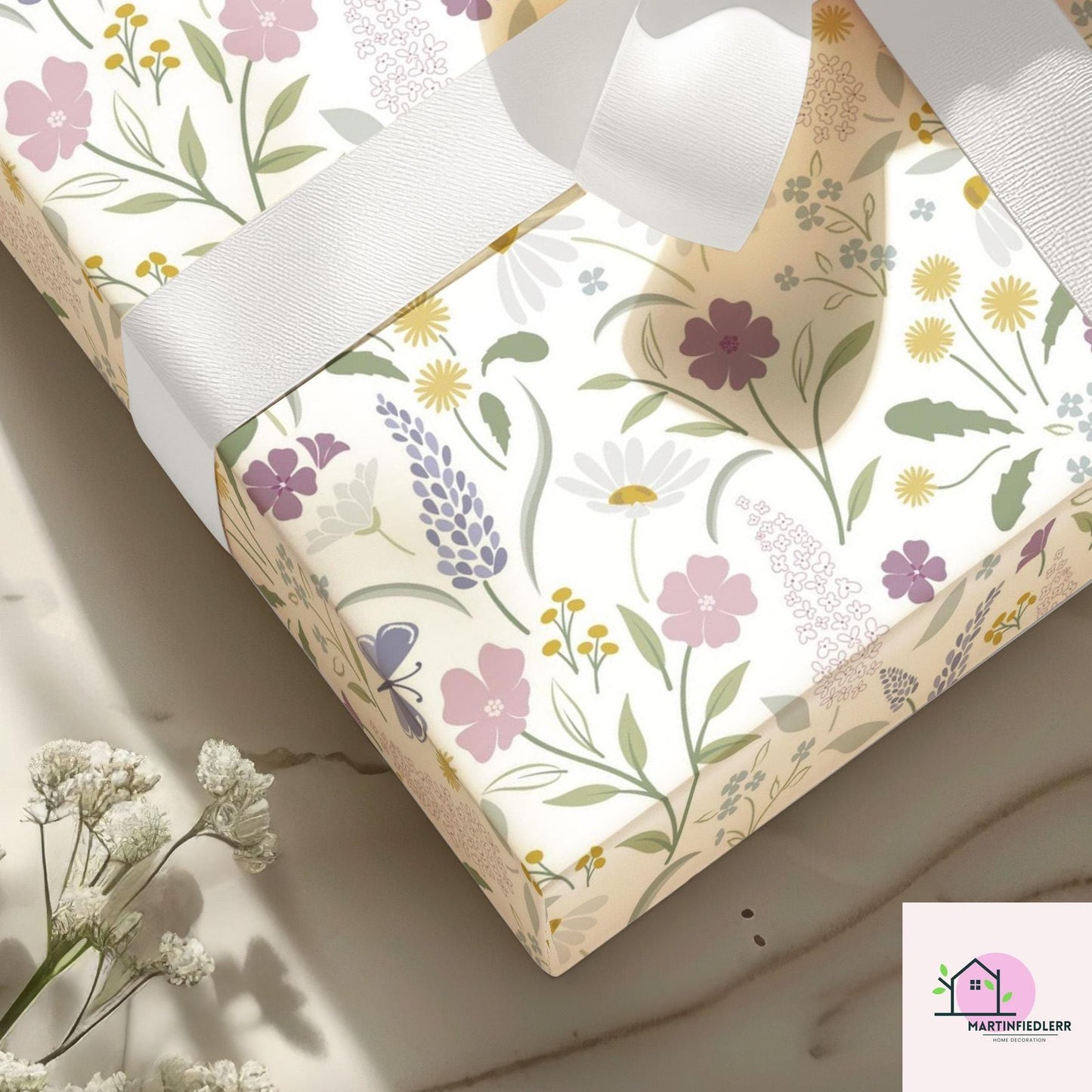 Wildflower Meadow Wrapping Paper: Pastel Floral Print, Eco-Friendly