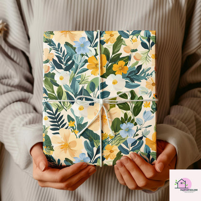 Tropical Floral Wrapping Paper: Vibrant Botanical Print on Eco-Friendly Matte Paper