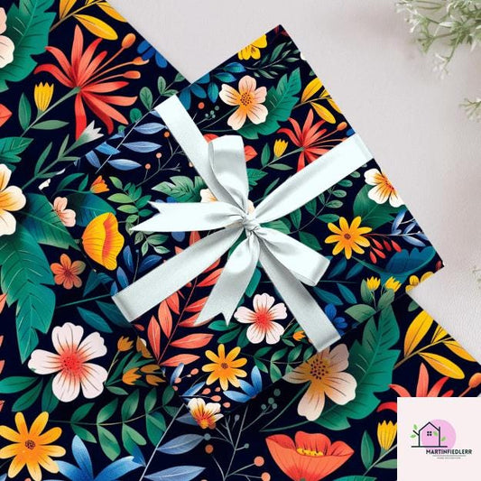 Tropical Botanical Wrapping Paper: Midnight Exotic Design, Plant-Based