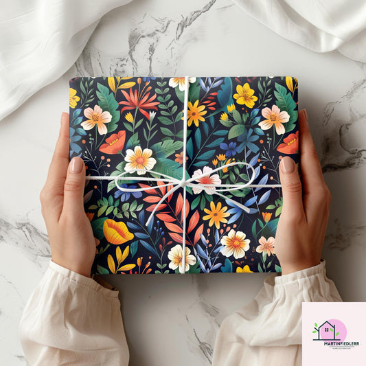 Tropical Botanical Wrapping Paper: Midnight Exotic Design, Plant-Based