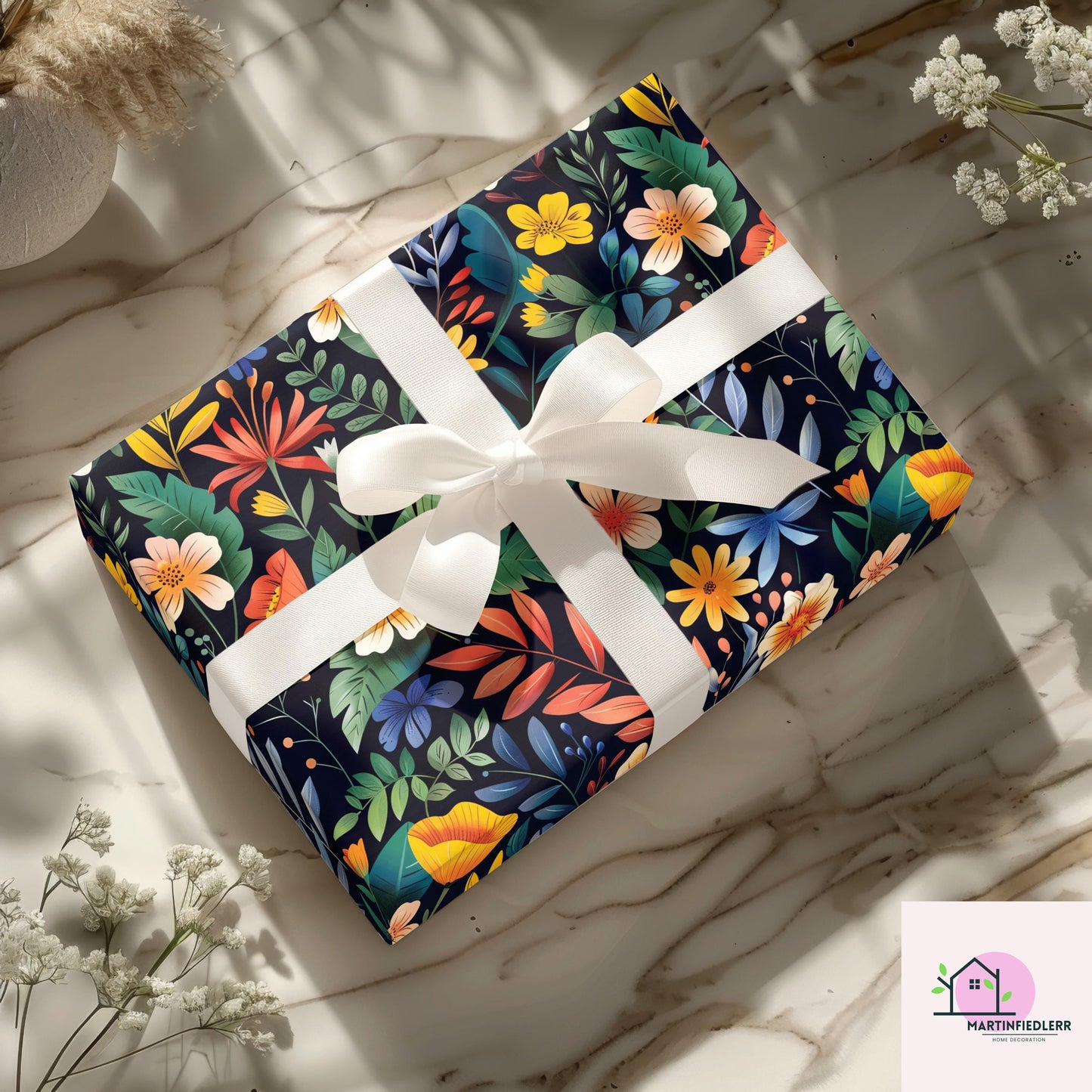 Tropical Botanical Wrapping Paper: Midnight Exotic Design, Plant-Based