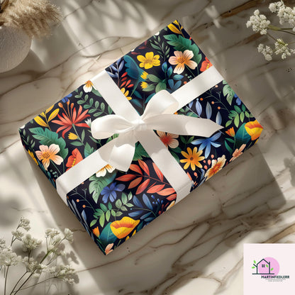 Tropical Botanical Wrapping Paper: Midnight Exotic Design, Plant-Based