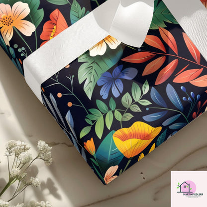 Tropical Botanical Wrapping Paper: Midnight Exotic Design, Plant-Based