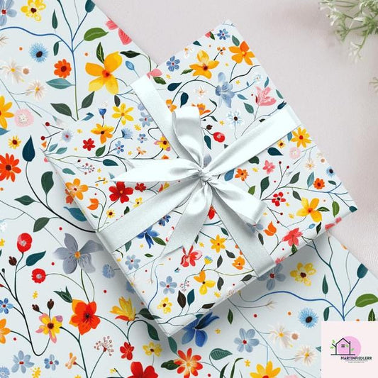 Blooming Garden Wrapping Paper: Modern Botanical Art, Compostable