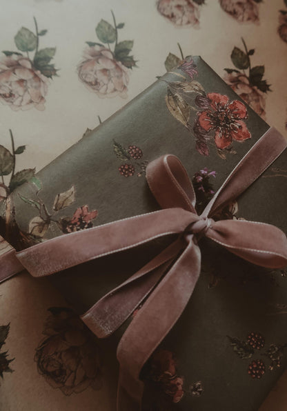 Flowers on dark gray kraft recycled wrapping paper,Gift Wrap,gift wrapping paper,recycled Wrapping paper,gift paper,floral wrapping paper