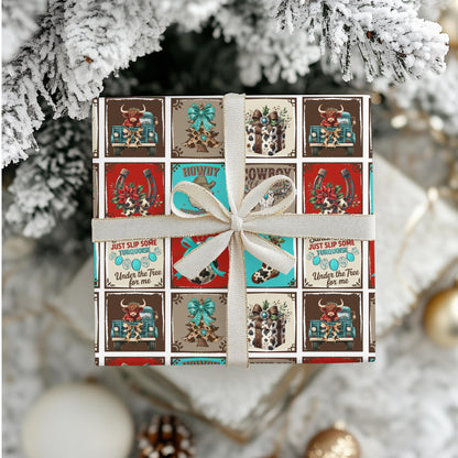 Turquoise Western Gift Wrap Paper: Retro Cowgirl Holiday Print