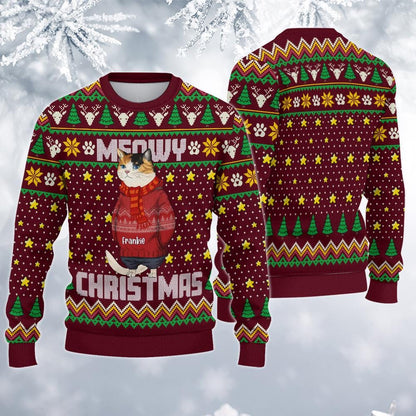 Personalized Funny Cat Ugly Sweatshirt, Meowy Xmas Sweater, Funny Cat Lovers Gifts, Holiday Sweatshirt, Christmas Gift, Funny Xmas Gift