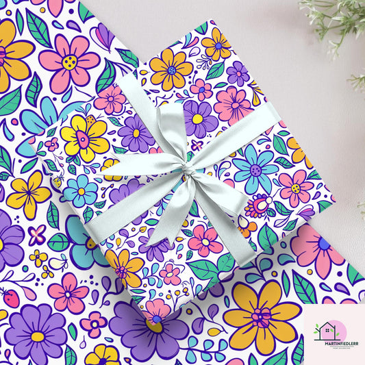 Pastel Cartoon Floral Wrapping Paper: Recycled Smooth Paper