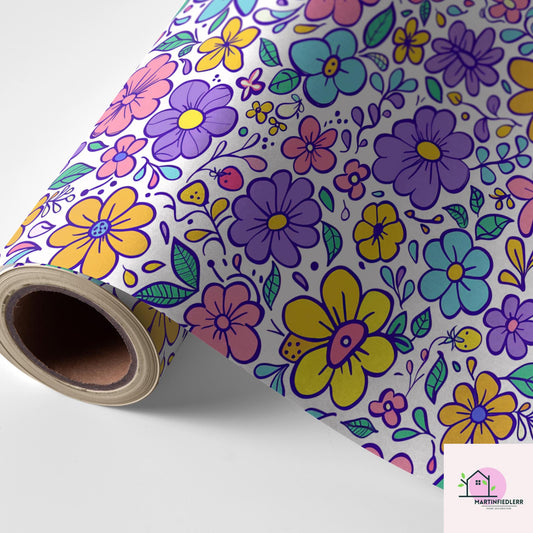 Pastel Cartoon Floral Wrapping Paper: Recycled Smooth Paper