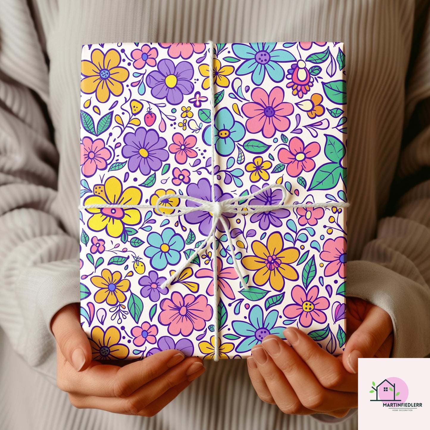 Pastel Cartoon Floral Wrapping Paper: Recycled Smooth Paper