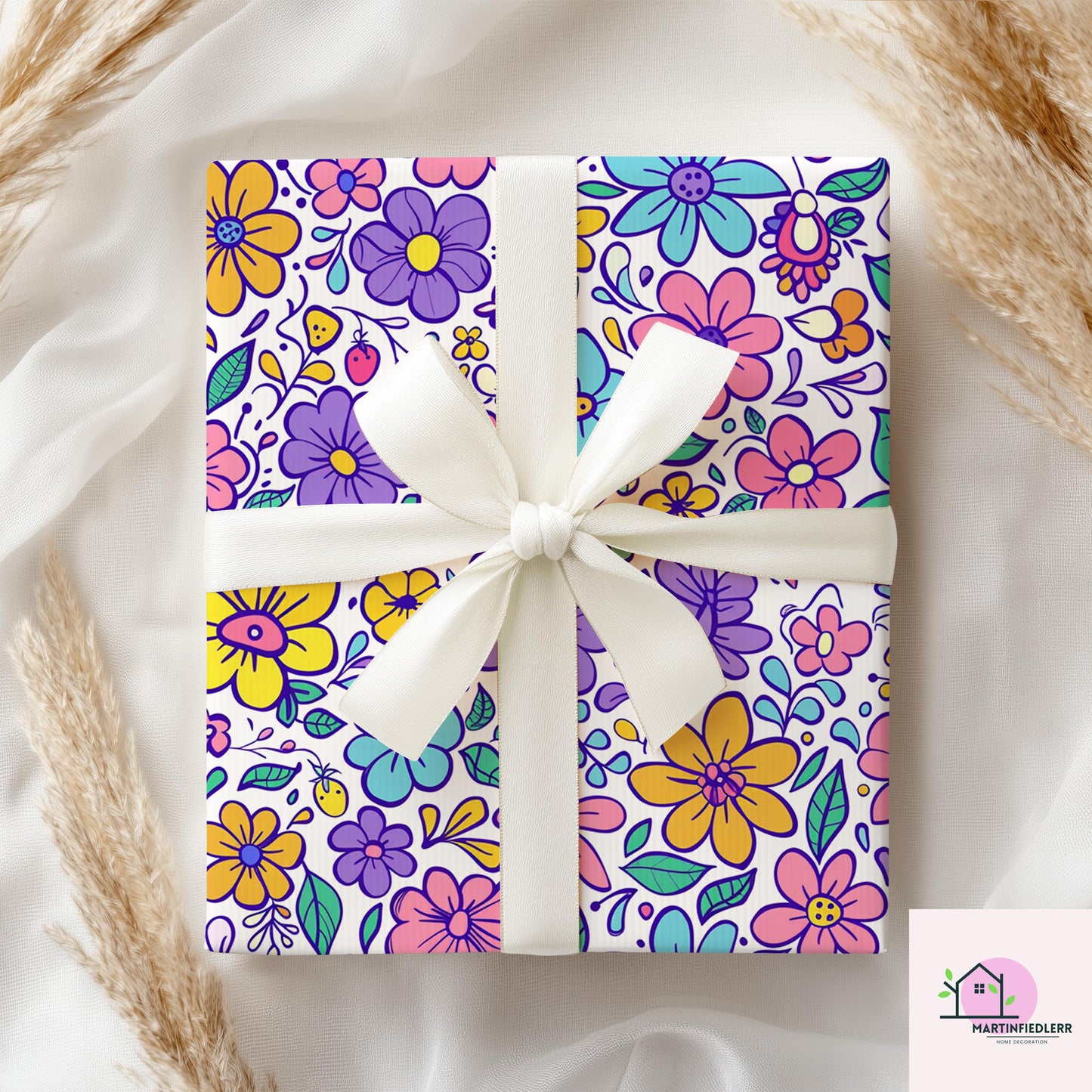 Pastel Cartoon Floral Wrapping Paper: Recycled Smooth Paper