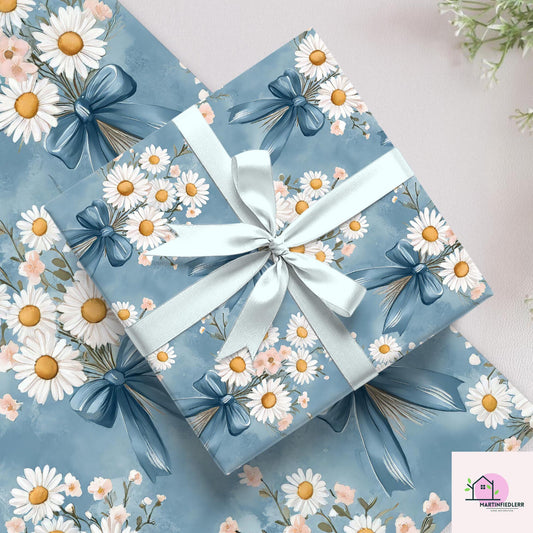 Vintage Daisy Wrapping Paper: Rustic Floral Biodegradable Cotton