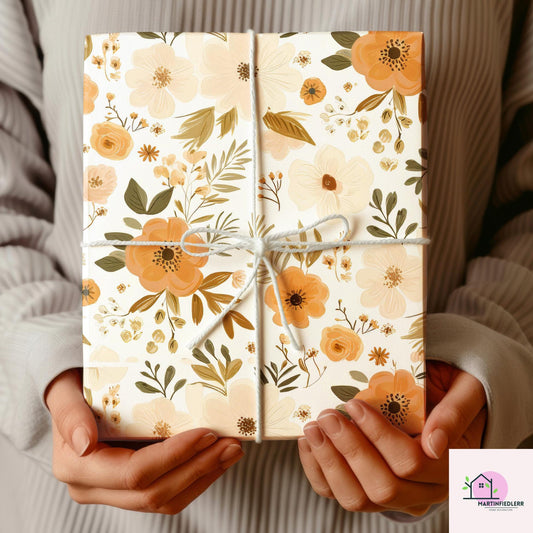 Rustic Floral Wrapping Paper: Compostable Mulberry Paper for Autumn Weddings