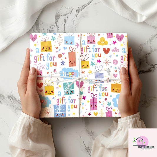 Recycled Cartoon Present Gift Wrapping Paper: Kids Birthday Party