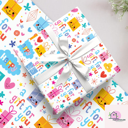 Recycled Cartoon Present Gift Wrapping Paper: Kids Birthday Party