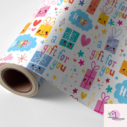 Recycled Cartoon Present Gift Wrapping Paper: Kids Birthday Party