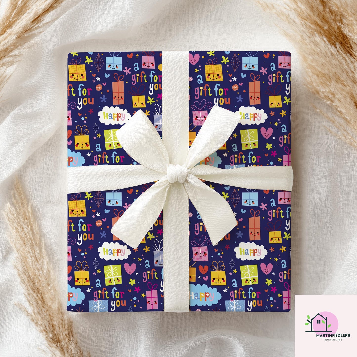 Recycled Matte Gift Wrapping Paper: Fun Cartoon Presents, Kids Birthday