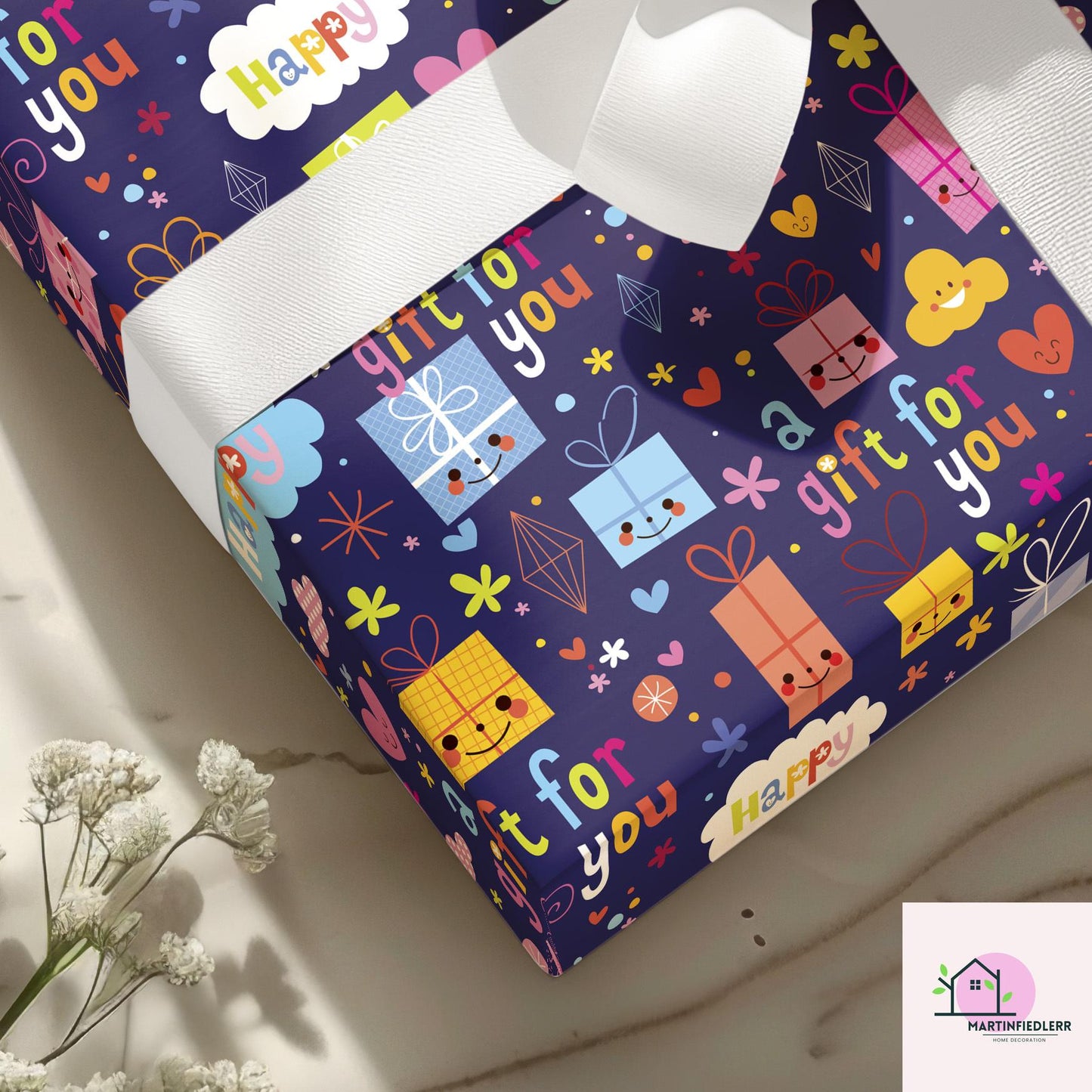 Recycled Matte Gift Wrapping Paper: Fun Cartoon Presents, Kids Birthday