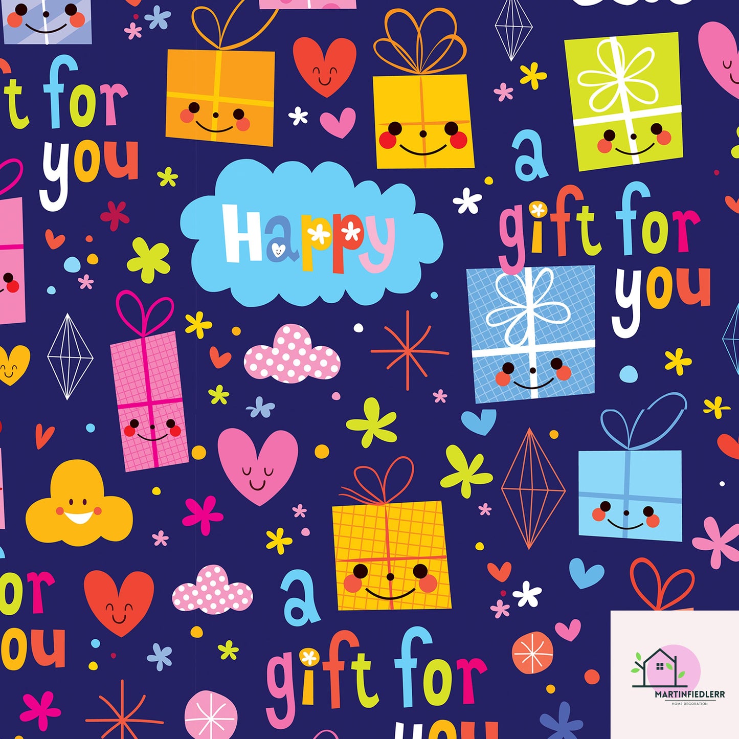 Recycled Matte Gift Wrapping Paper: Fun Cartoon Presents, Kids Birthday
