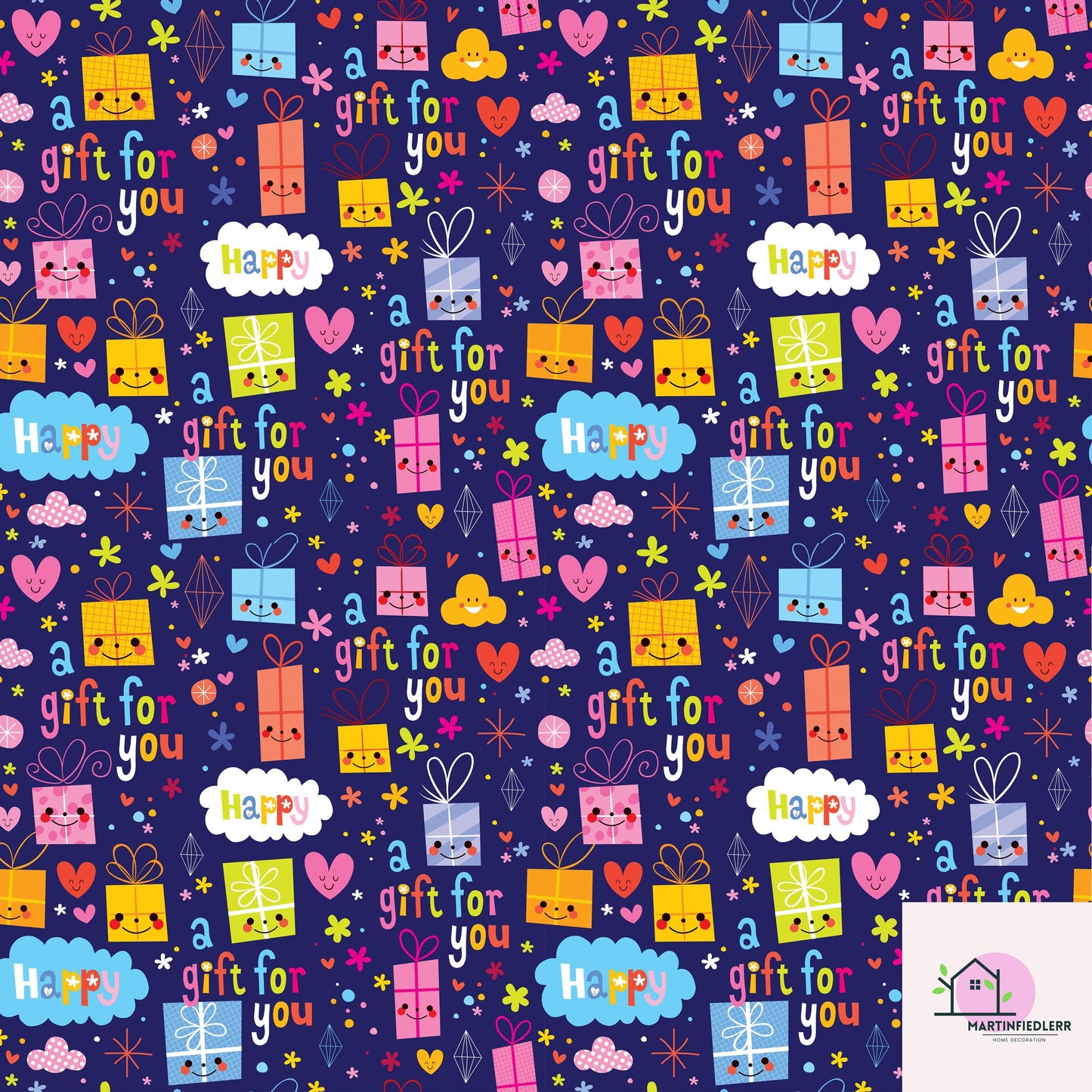 Recycled Matte Gift Wrapping Paper: Fun Cartoon Presents, Kids Birthday