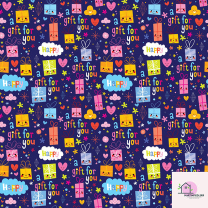 Recycled Matte Gift Wrapping Paper: Fun Cartoon Presents, Kids Birthday