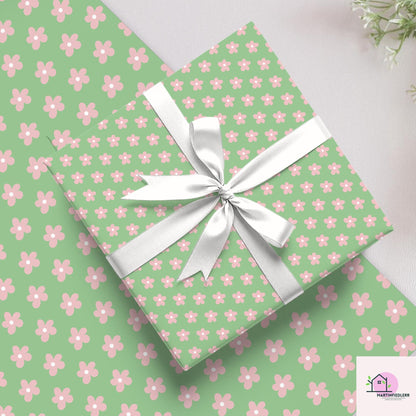 Retro Floral Pastel Meadow Wrapping Paper: Recycled Soft Paper