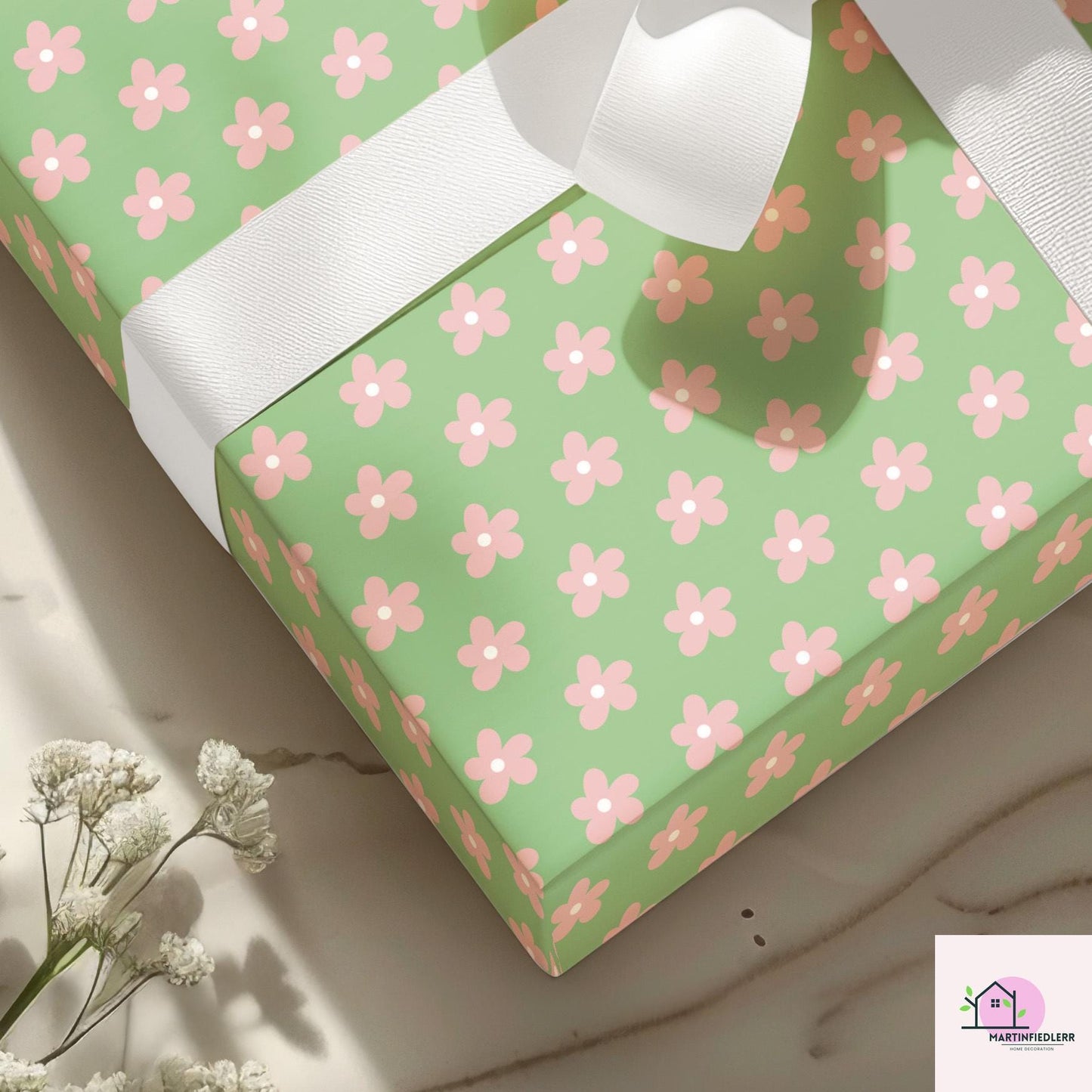Retro Floral Pastel Meadow Wrapping Paper: Recycled Soft Paper