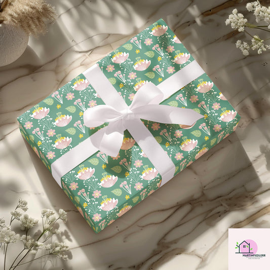 Floral Pastel Garden Wrapping Paper: Plant-Based Fiber, Eco-Friendly