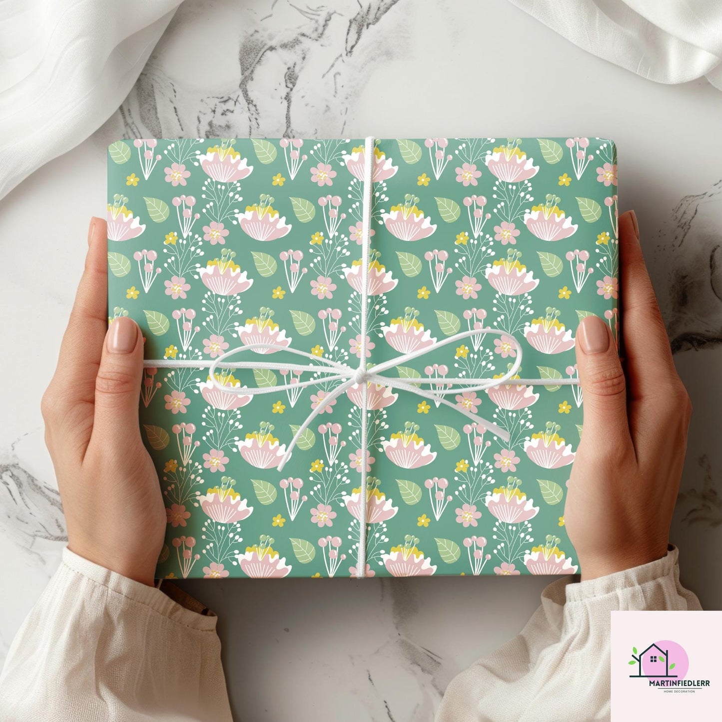 Floral Pastel Garden Wrapping Paper: Plant-Based Fiber, Eco-Friendly