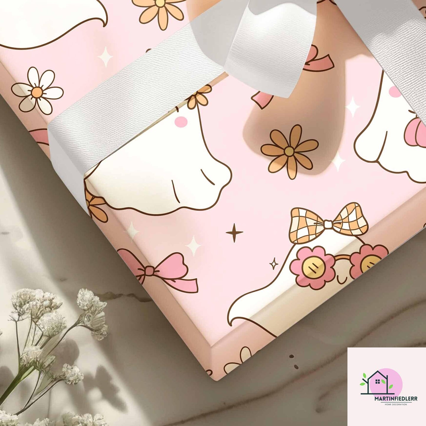 Girly Ghost Halloween Wrapping Paper: Pastel Kids Party Style