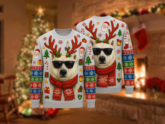 Ugly Christmas Sweater Polar Bear, Funny Reindeer Xmas Sweatshirt, Holiday Party Outfit, Cool Animal Winter Gift Pullover