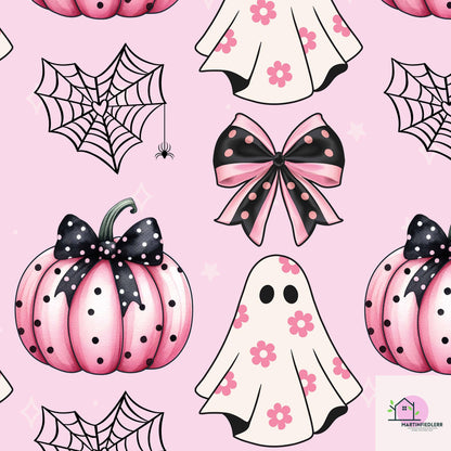 Pink Pumpkin Ghost Halloween Wrapping Paper: Pastel Kids Party, Recycled