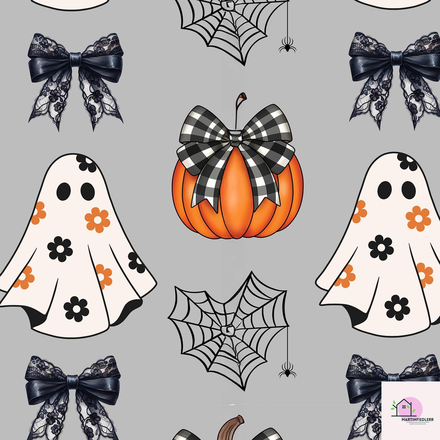 Pumpkin Ghost Halloween Wrapping Paper: Recycled Gingham Print