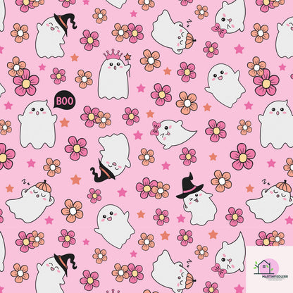 Floral Ghost Halloween Wrapping Paper: Pastel Kids Party Decor