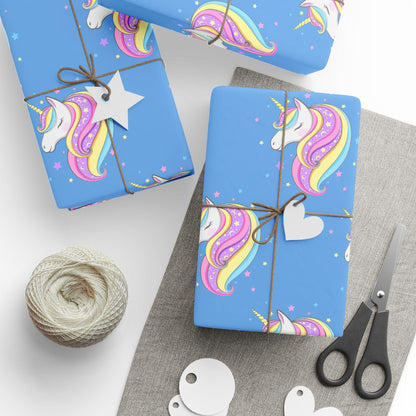 Magical Unicorn Gift Wrap: Blue Kids Wrapping Paper for Parties